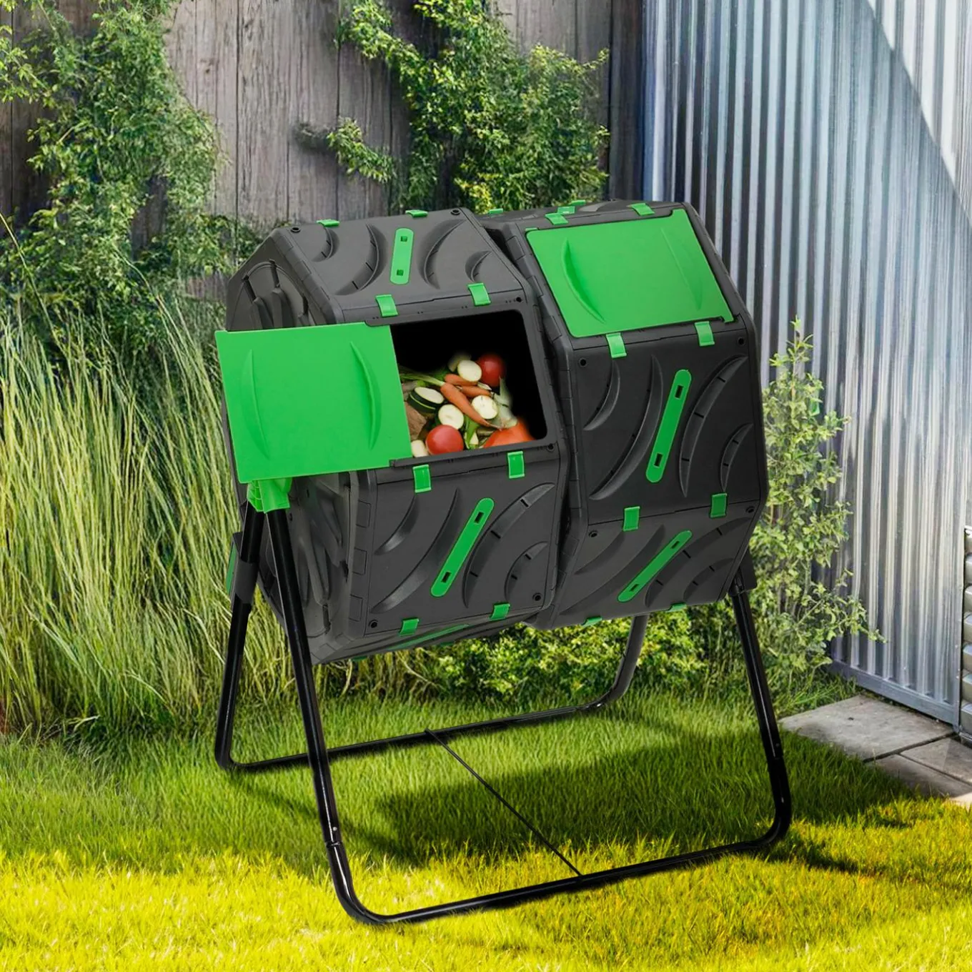 IDMarket Bac de compostage rotatif double 140L* Entretien Du Jardin Et Accessoires