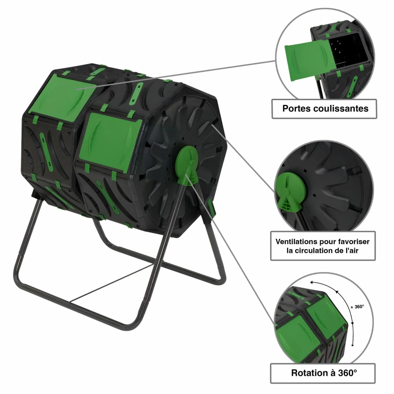 IDMarket Bac de compostage rotatif double 140L* Entretien Du Jardin Et Accessoires