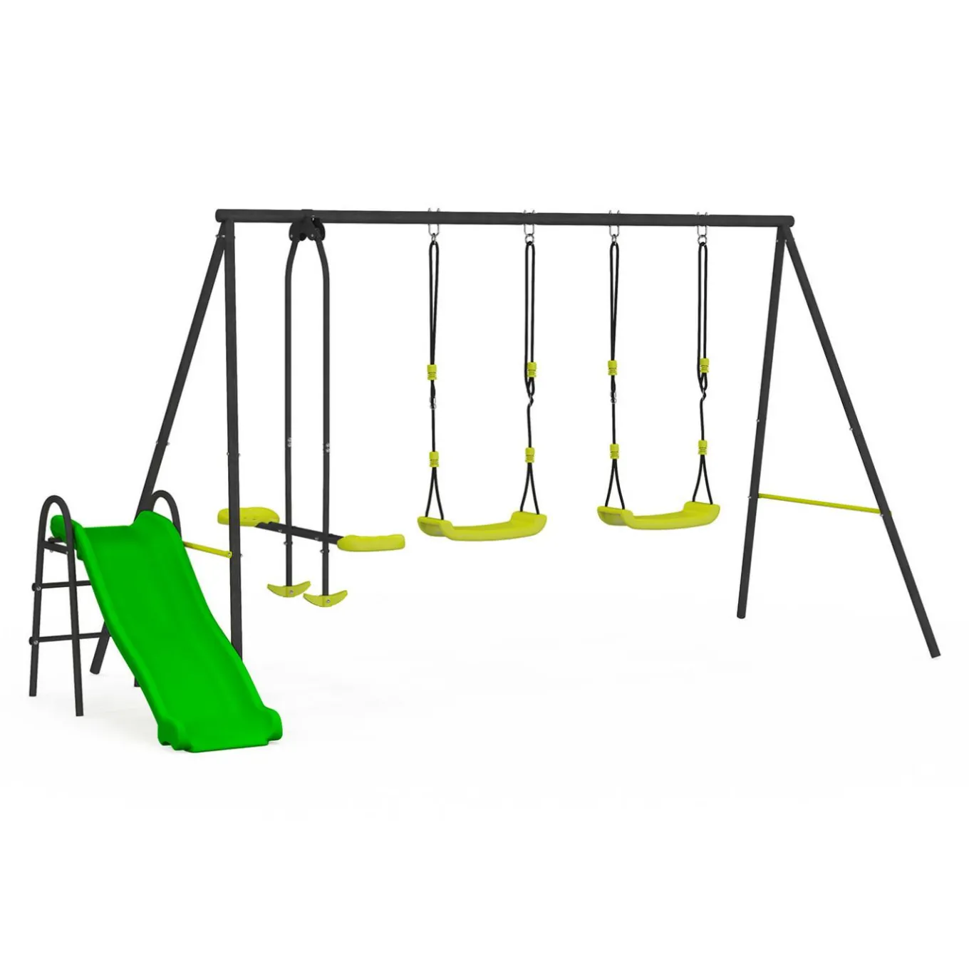 IDMarket Balançoire 3 agrès portique avec 2 balançoires, 1 face à face et toboggan*Enfant Jeux Enfant|Loisirs Et Jeux D'Exterieur