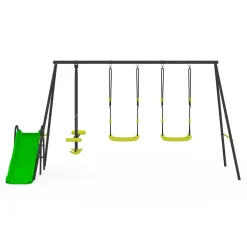IDMarket Balançoire 3 agrès portique avec 2 balançoires, 1 face à face et toboggan*Enfant Jeux Enfant|Loisirs Et Jeux D'Exterieur