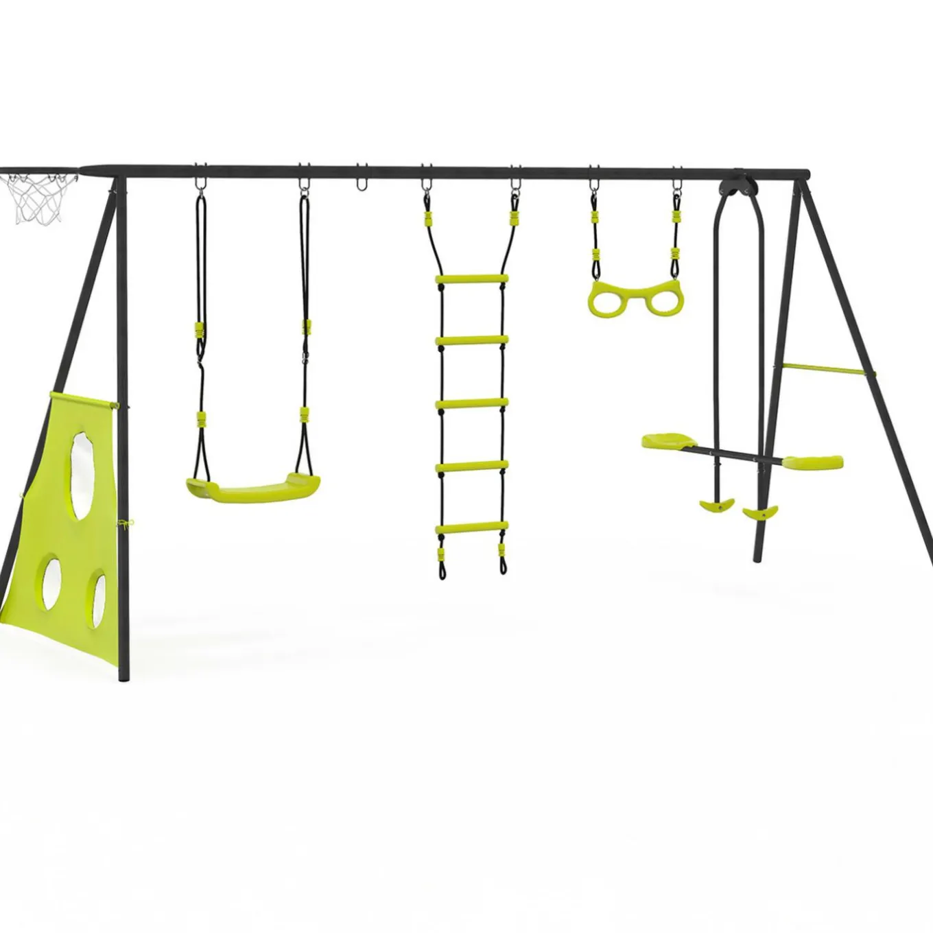 IDMarket Balançoire 4 portiques pour jardin avec panier de basket et but de foot*Enfant Jeux Enfant|Loisirs Et Jeux D'Exterieur