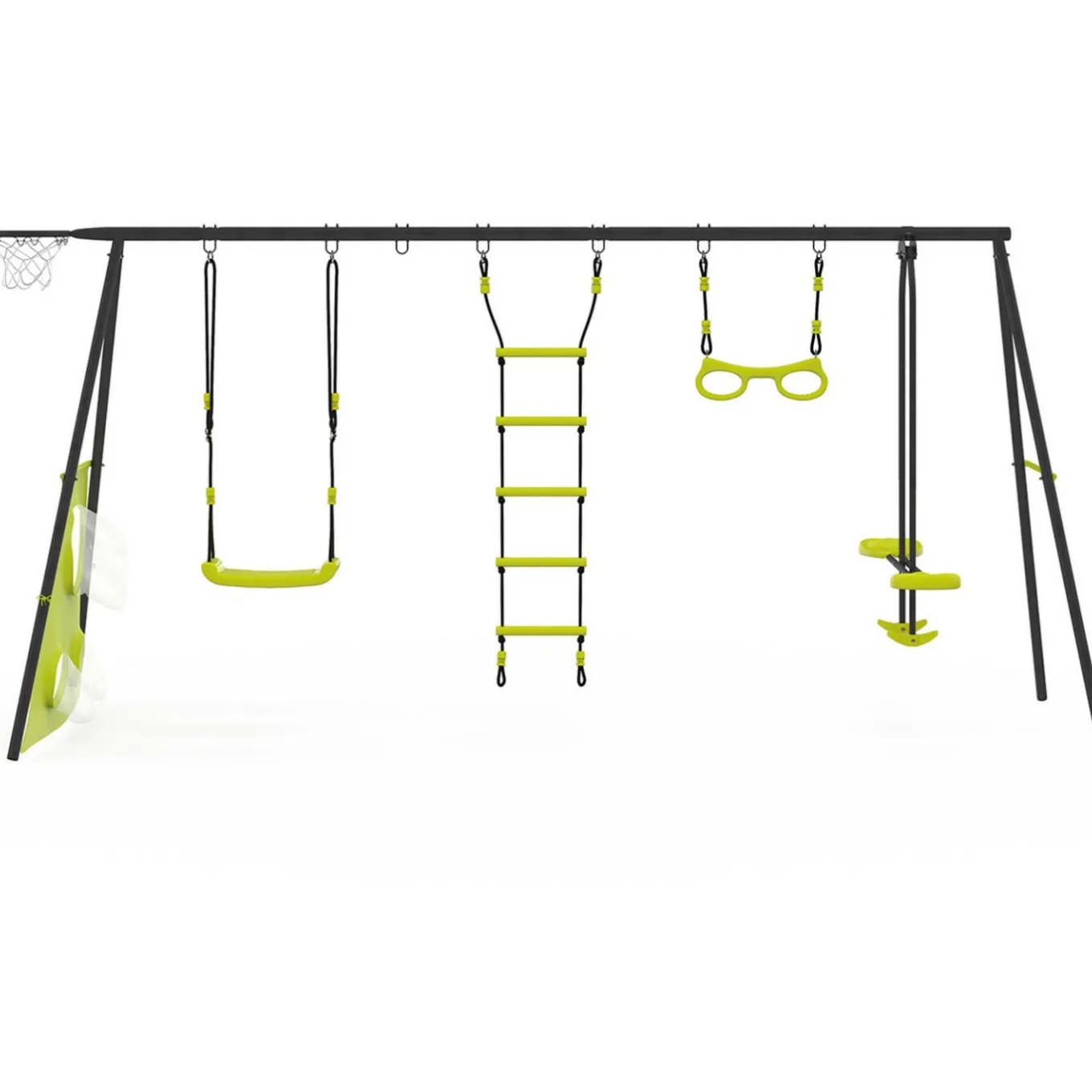 IDMarket Balançoire 4 portiques pour jardin avec panier de basket et but de foot*Enfant Jeux Enfant|Loisirs Et Jeux D'Exterieur