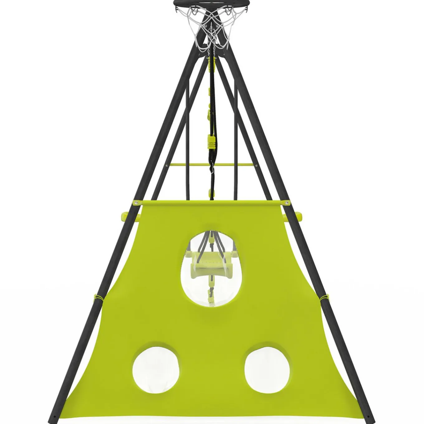 IDMarket Balançoire 4 portiques pour jardin avec panier de basket et but de foot*Enfant Jeux Enfant|Loisirs Et Jeux D'Exterieur