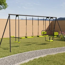 IDMarket Balançoire verte avec 4 agrès pour 6 enfants*Enfant Jeux Enfant|Loisirs Et Jeux D'Exterieur