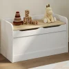IDMarket Banc coffre de rangement enfant 60 cm en bois blanc et hêtre*Enfant Meubles Rangement Jouet|Meubles Enfant