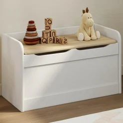 IDMarket Banc coffre de rangement enfant 60 cm en bois blanc et hêtre*Enfant Meubles Rangement Jouet|Meubles Enfant