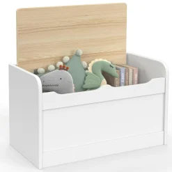IDMarket Banc coffre de rangement enfant 60 cm en bois blanc et hêtre*Enfant Meubles Rangement Jouet|Meubles Enfant