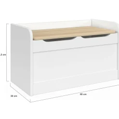 IDMarket Banc coffre de rangement enfant 60 cm en bois blanc et hêtre*Enfant Meubles Rangement Jouet|Meubles Enfant