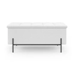 IDMarket Banc coffre rangement pieds métal noir 100 cm tissu bouclette blanc* Bancs D'Entrée|Chambre Complète Adulte