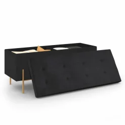 IDMarket Banc de rangement velours noir avec pieds métal doré 100 cm* Bancs D'Entrée|Chambre Complète Adulte