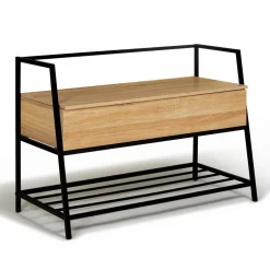 IDMarket Banc d'entrée industriel bois et noir* Collection Industrielle|Bancs D'Entrée