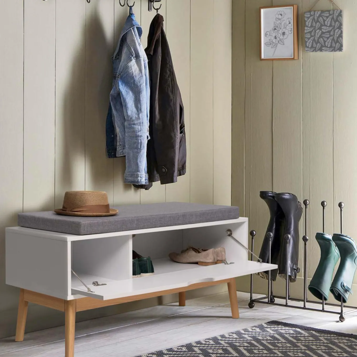 IDMarket Banquette coffre de rangement blanc* Meubles Blancs|Collection Scandinave