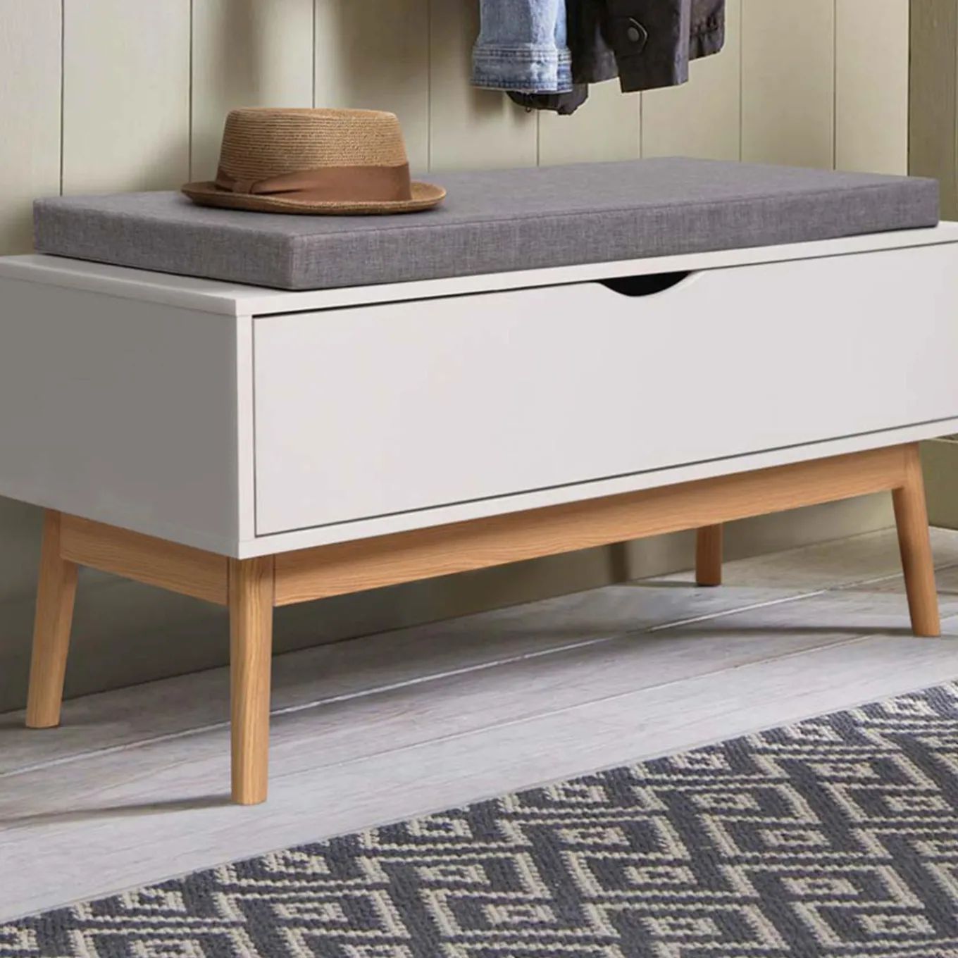 IDMarket Banquette coffre de rangement blanc* Meubles Blancs|Collection Scandinave