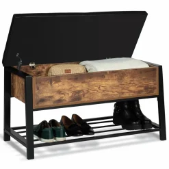 IDMarket Banquette coffre de rangement bois et métal* Meubles Bas|Meubles En Bois