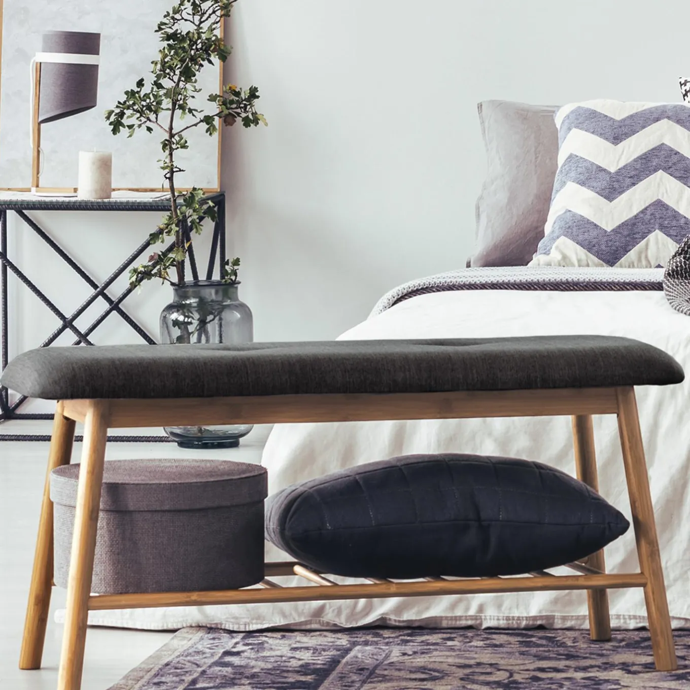 IDMarket Banquette d'entrée style scandinave gris anthracite* Collection Bambou|Bancs D'Entrée