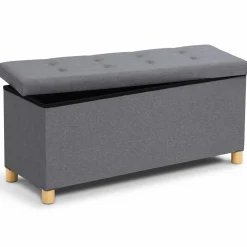 IDMarket Banquette rangement tissu gris en lin* Meubles Bas|Bancs D'Entrée
