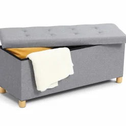 IDMarket Banquette rangement tissu gris clair en lin* Bancs D'Entrée|Chambre Complète Adulte