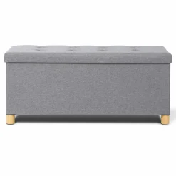 IDMarket Banquette rangement tissu gris clair en lin* Bancs D'Entrée|Chambre Complète Adulte
