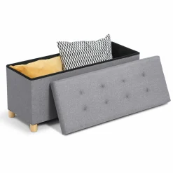 IDMarket Banquette rangement tissu gris clair en lin* Bancs D'Entrée|Chambre Complète Adulte
