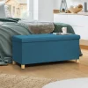 IDMarket Banquette rangement tissu bleu canard en lin* Meubles Bas|Bancs D'Entrée