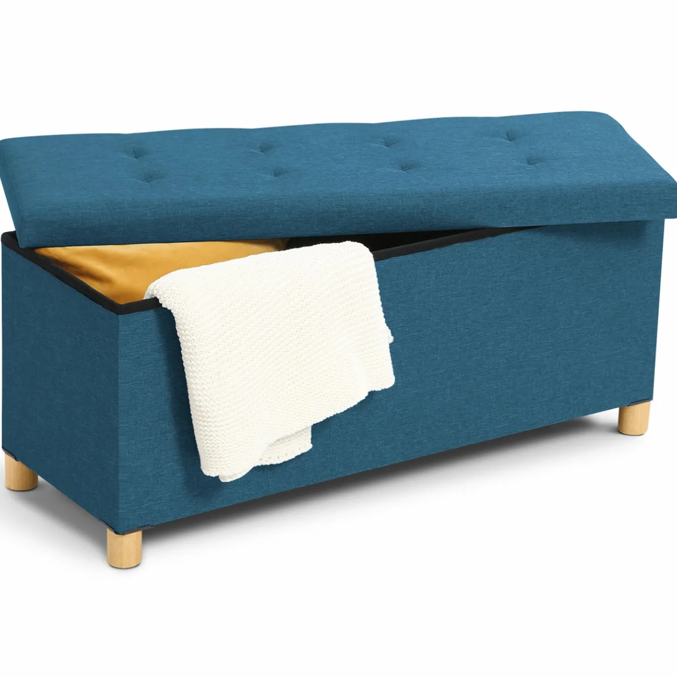 IDMarket Banquette rangement tissu bleu canard en lin* Meubles Bas|Bancs D'Entrée
