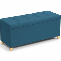 IDMarket Banquette rangement tissu bleu canard en lin* Meubles Bas|Bancs D'Entrée