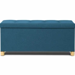 IDMarket Banquette rangement tissu bleu canard en lin* Meubles Bas|Bancs D'Entrée