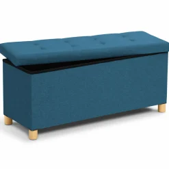IDMarket Banquette rangement tissu bleu canard en lin* Meubles Bas|Bancs D'Entrée