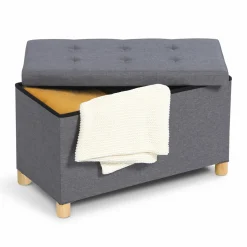 IDMarket Banquette rangement tissu gris anthracite en lin* Bancs D'Entrée|Chambre Complète Adulte