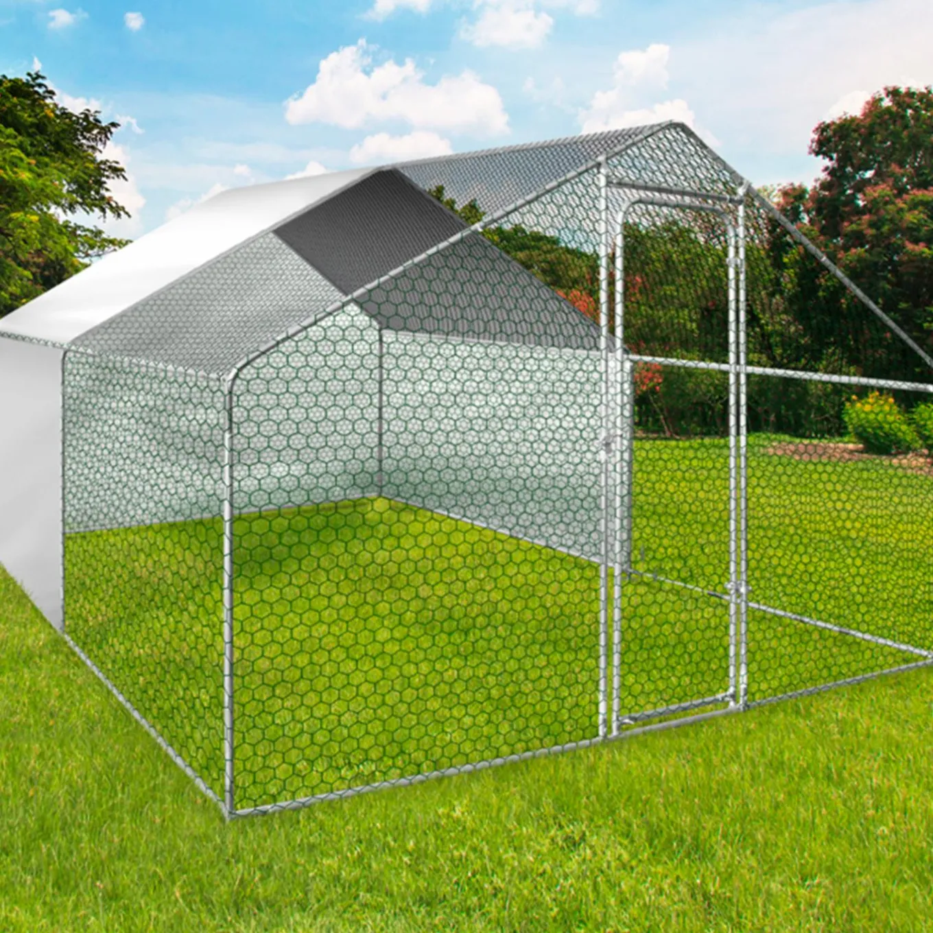 IDMarket Bâches waterproof pour enclos poulaillers blanches 150 gr 1 arrière + 2 côtés* Volières Et Enclos