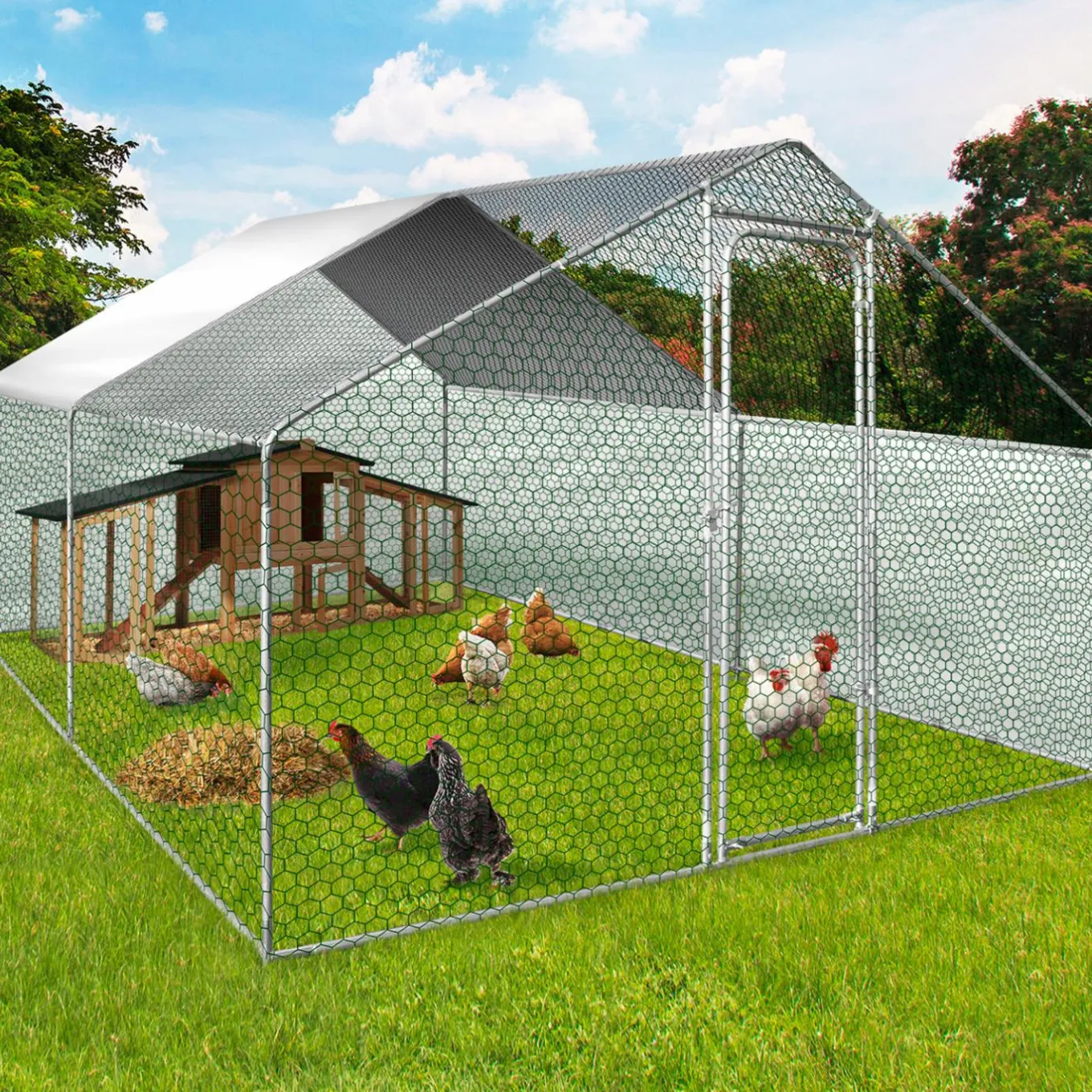 IDMarket Bâches waterproof pour enclos poulaillers blanches 150 gr 1 arrière + 2 côtés* Volières Et Enclos