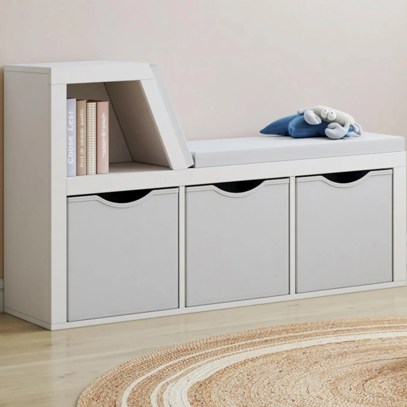 IDMarket Bibliothèque banc blanche bacs en tissu* Etagères|Bancs D'Entrée