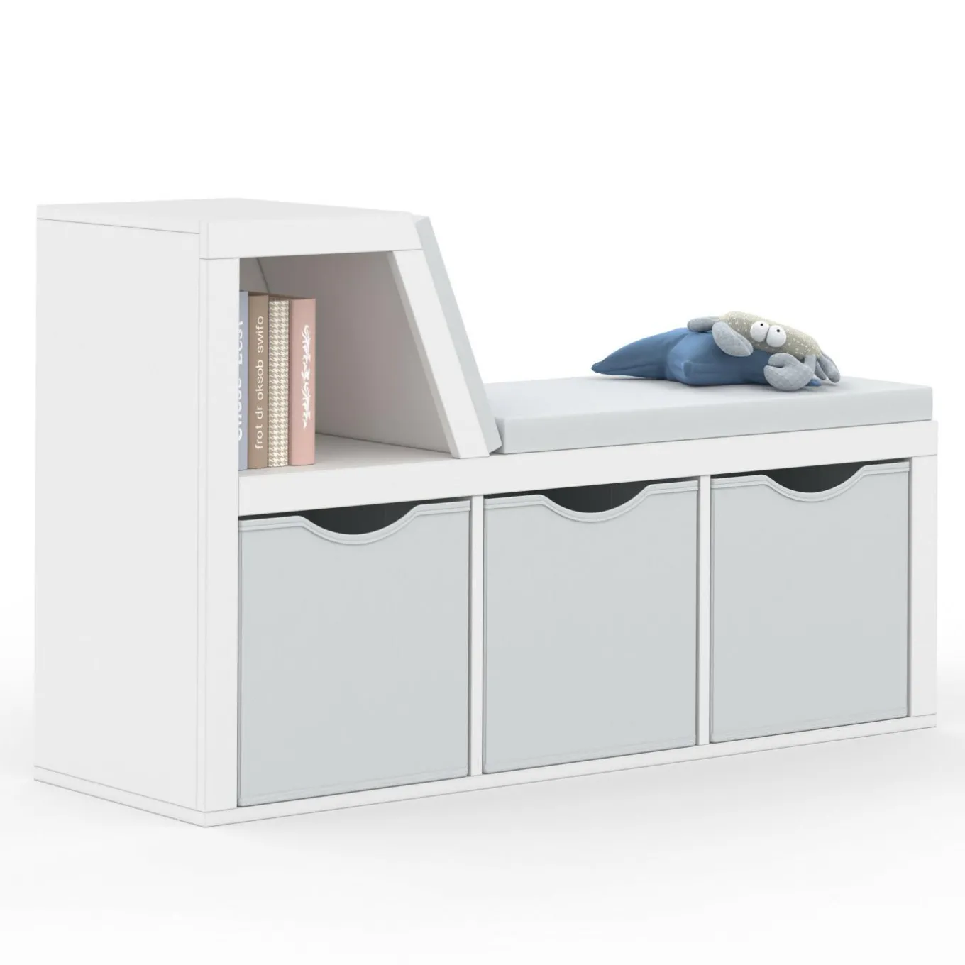 IDMarket Bibliothèque banc blanche bacs en tissu* Etagères|Bancs D'Entrée