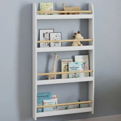 IDMarket Bibliothèque enfant murale blanc et bois*Enfant Meubles Rangement Jouet|Meubles Enfant