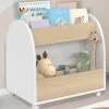 IDMarket Bibliothèque enfant sur roulettes hêtre et blanc*Enfant Meubles Blancs|Meubles En Bois