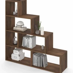 IDMarket Bibliothèque escalier bois effet noyer 6 cases* Meubles En Bois|Collection Design