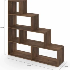 IDMarket Bibliothèque escalier bois effet noyer 6 cases* Meubles En Bois|Collection Design
