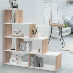 IDMarket Bibliothèque escalier bois et blanc 6 cases* Meubles En Bois|Collection Design