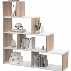 IDMarket Bibliothèque escalier bois et blanc 6 cases* Meubles En Bois|Collection Design