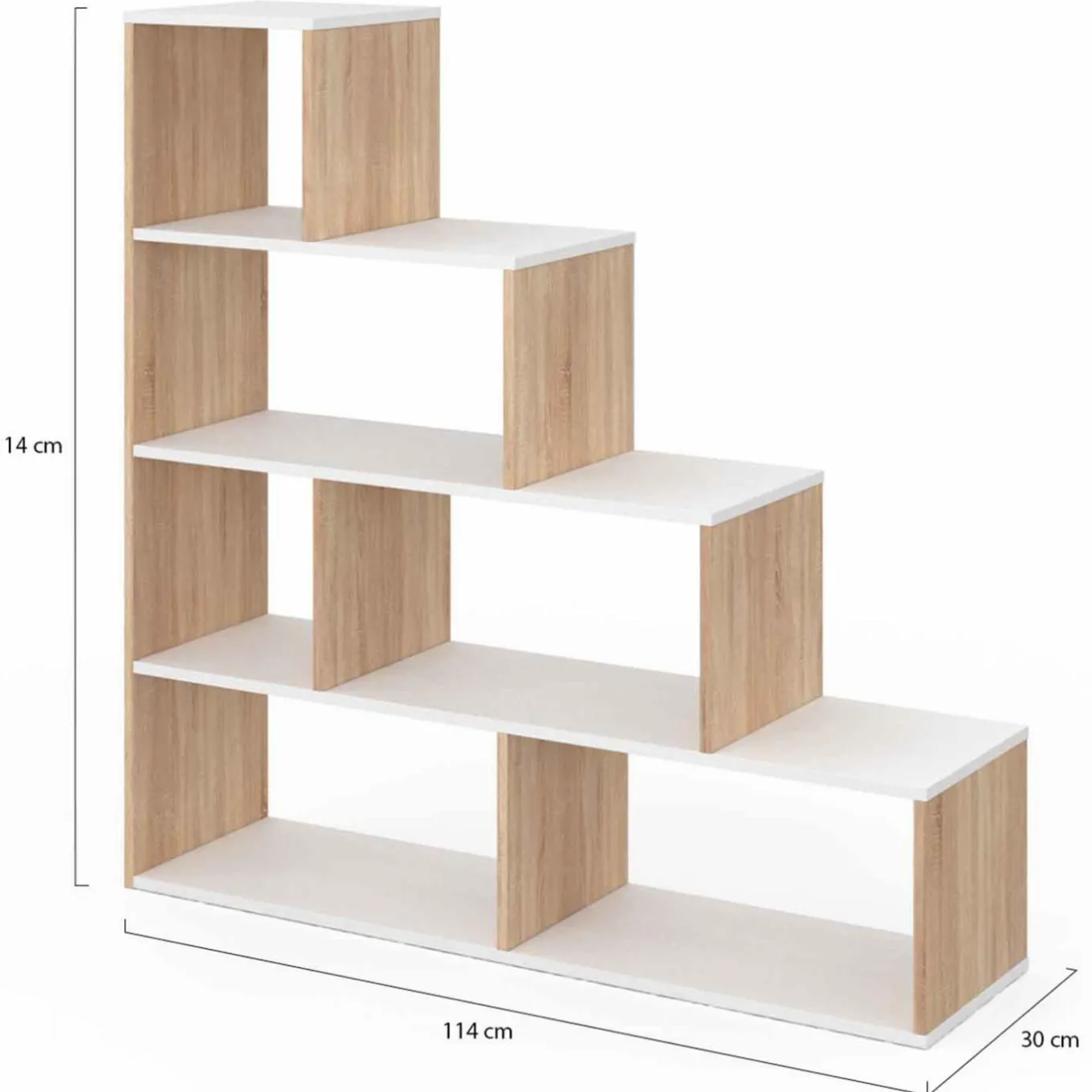 IDMarket Bibliothèque escalier bois et blanc 6 cases* Meubles En Bois|Collection Design