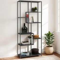 IDMarket Bibliothèque industrielle métal noir mat* Meubles Hauts|Meubles Noirs