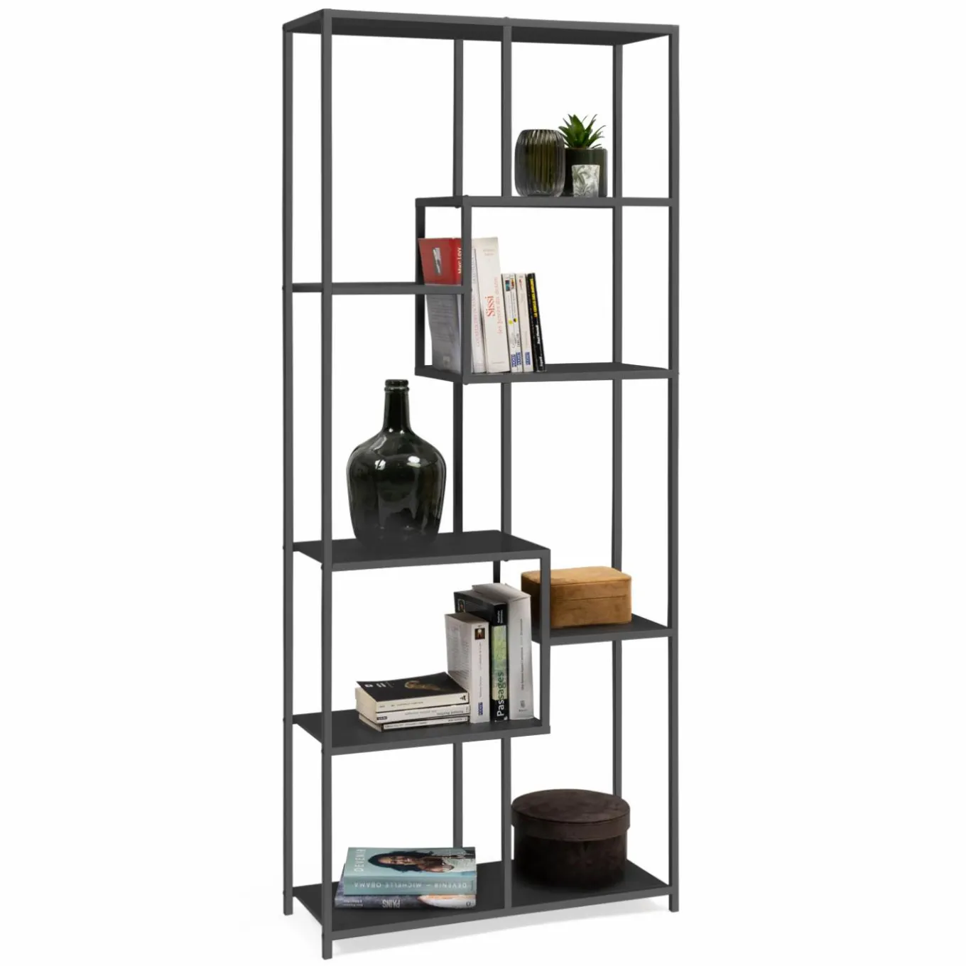 IDMarket Bibliothèque industrielle métal noir mat* Meubles Hauts|Meubles Noirs