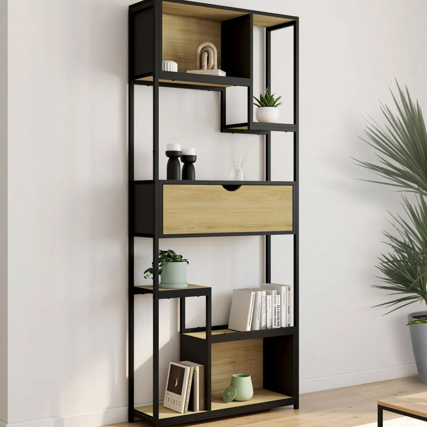 IDMarket Bibliothèque industrielle 6 niveaux asymétriques* Meubles Tiroirs|Meubles Hauts