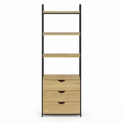 IDMarket Bibliothèque industrielle 4 niveaux 3 tiroirs* Meubles Tiroirs|Meubles Hauts