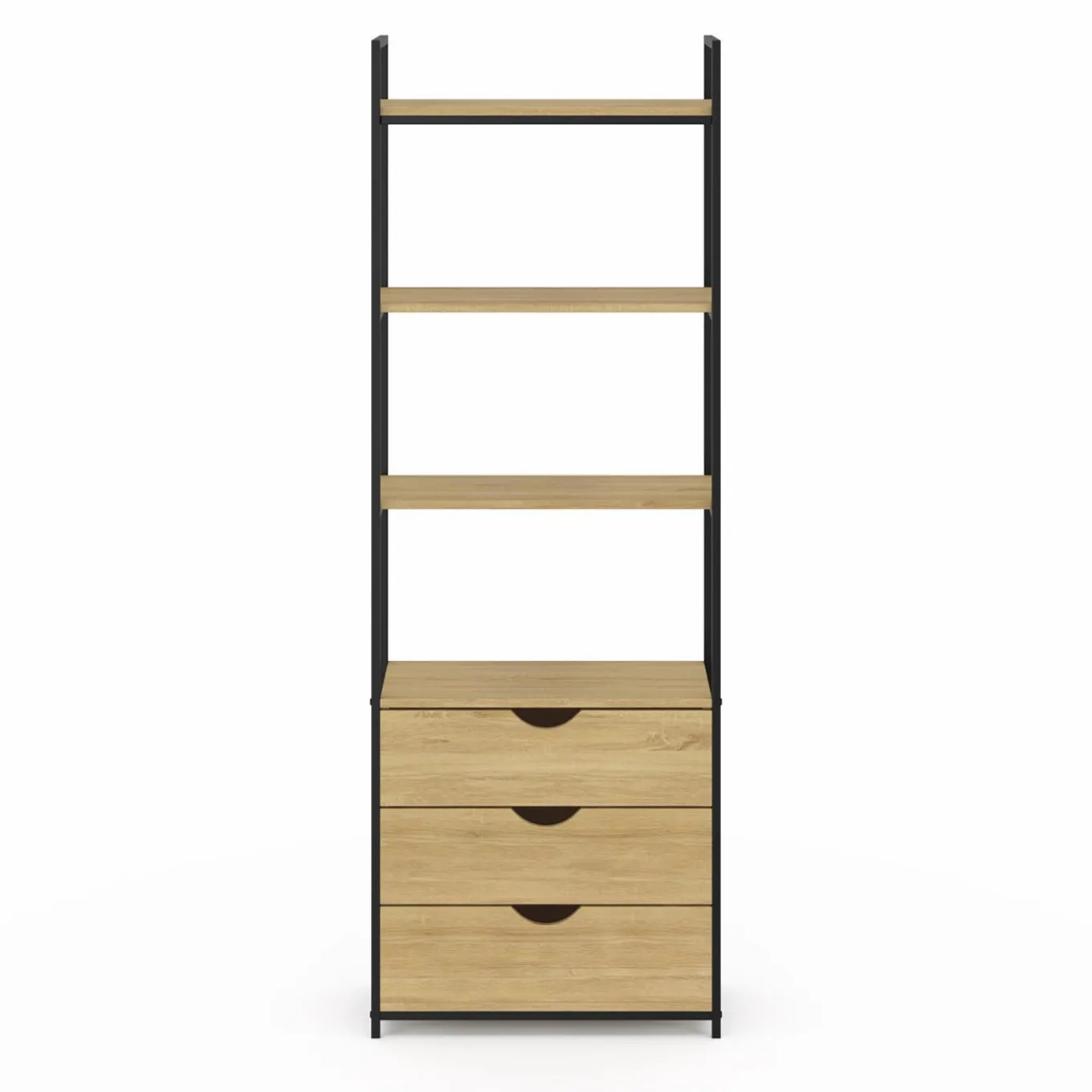 IDMarket Bibliothèque industrielle 4 niveaux 3 tiroirs* Meubles Tiroirs|Meubles Hauts