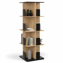 IDMarket Bibliothèque rotative 4 niveaux noir et effet bois* Meubles Noirs|Meubles En Bois