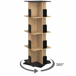 IDMarket Bibliothèque rotative 4 niveaux noir et effet bois* Meubles Noirs|Meubles En Bois