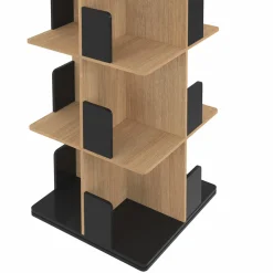 IDMarket Bibliothèque rotative 4 niveaux noir et effet bois* Meubles Noirs|Meubles En Bois