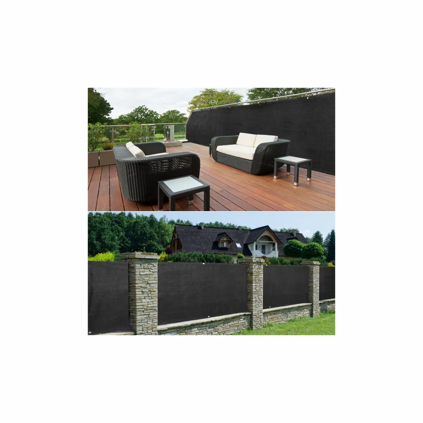 IDMarket Brise vue 1,8 m x 10 m noir occultant 220 gr/m²* Brise-Vues