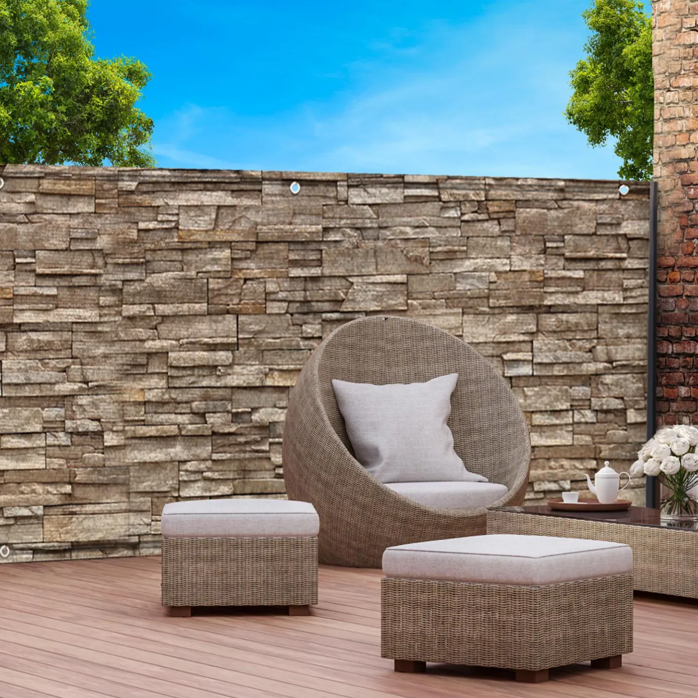 IDMarket Brise vue imitation pierre 1,2 x 10m* Brise-Vues